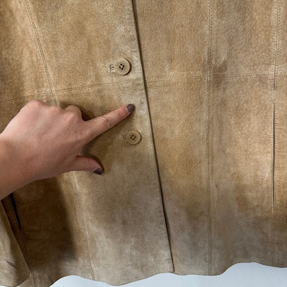 Vintage Suede Leather Blazer Jacket Tan Parisian Signature Large Relaxed 90s - Picture 7 of 12